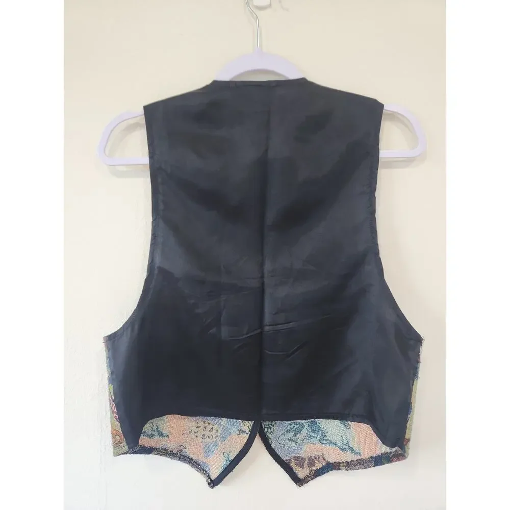 Vintage 90s Safari Embroidered Tapestry Vest Facets by Mirrors Made in USA Sz M